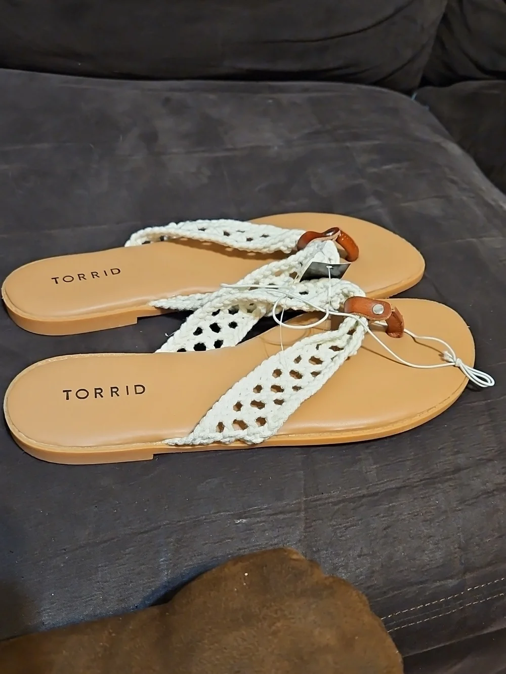 torrid White Crochet Thong Sandals with Tan Footbed
